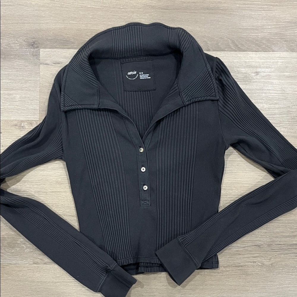Aerie Dark Grey Ribbed Button Down Shirt
